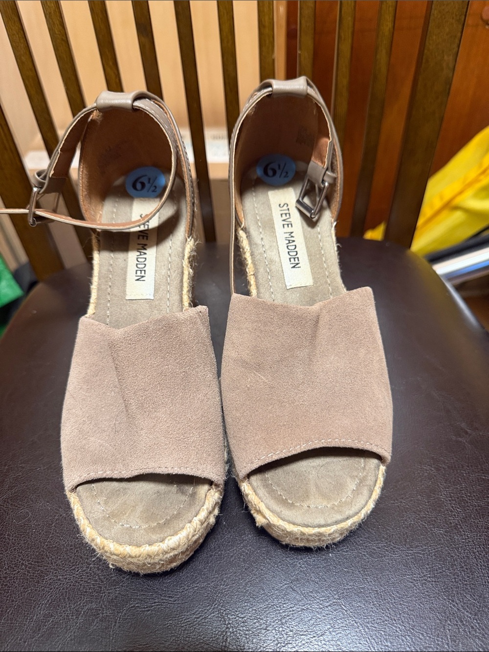 Steve Madden Taupe Suede Espadrille Ankle-Strap Wedges